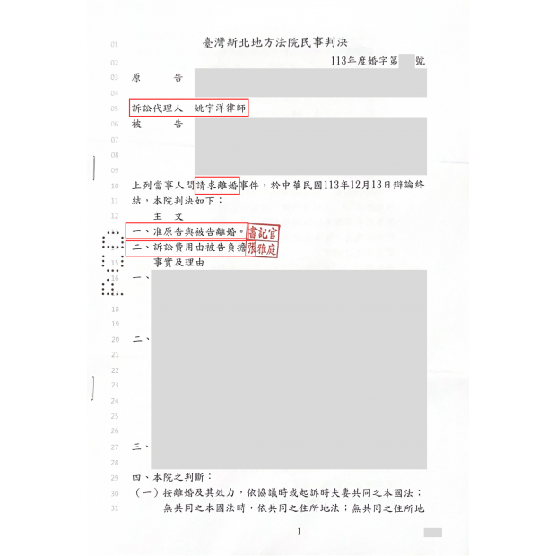 成功案例｜請求裁判離婚法院判准｜板橋律師推薦、板橋律師事務所推薦