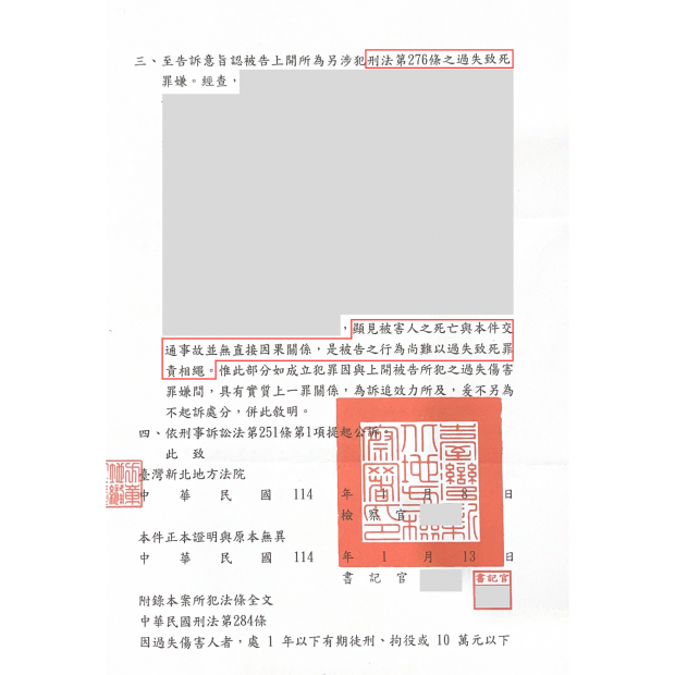 成功案例｜過失致死不起訴｜板橋律師推薦、板橋律師事務所推薦