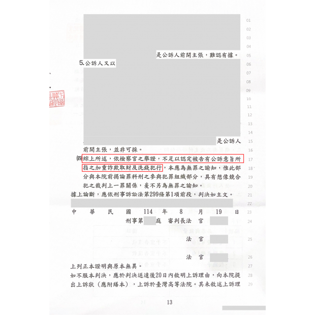 成功案例｜刑事加重詐欺取財、洗錢無罪｜板橋律師推薦、板橋律師事務所推薦