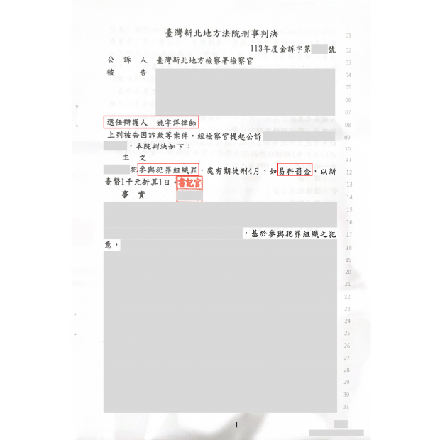 成功案例｜刑事參與犯罪組織罪易科罰金｜板橋律師推薦、板橋律師事務所推薦